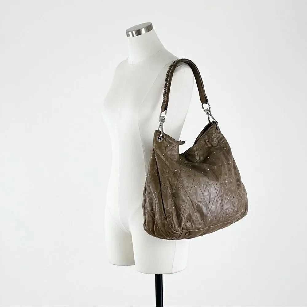 ABRO Hobo Taupe Leather Handbag Made in Italy